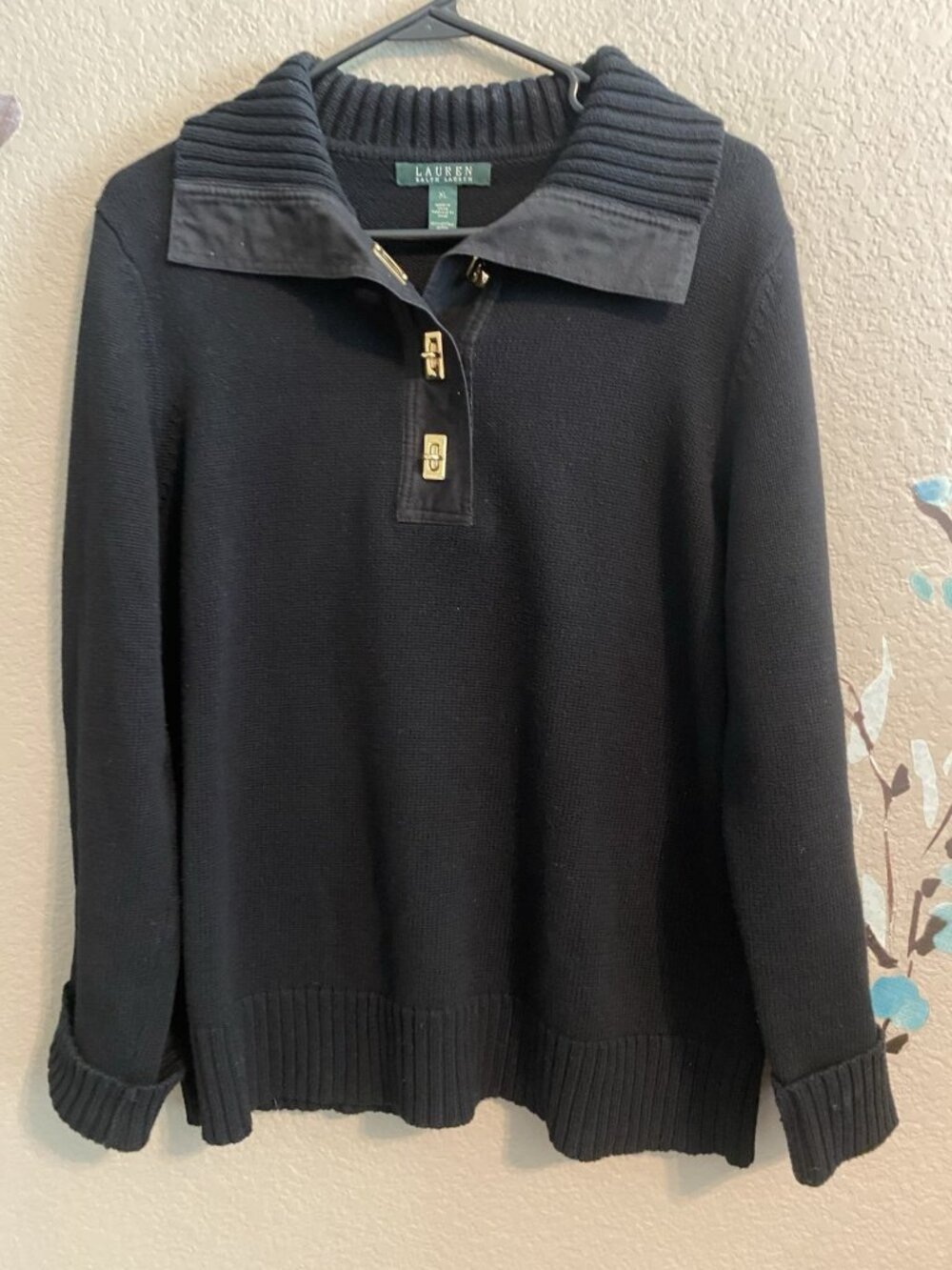 Lauren Ralph Lauren  Cotton Noir Toggle Collar Sweater XL